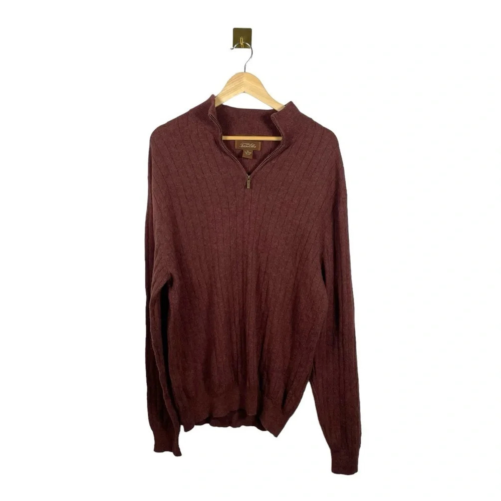 VINTAGE Tasso Elba Men’s Cashmere Quarter Zip Sweater in Brown Size XL